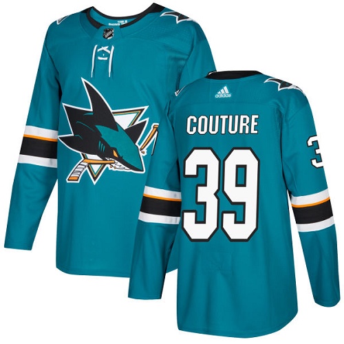 Adidas Sharks #39 Logan Couture Teal Home Authentic Stitched NHL Jersey
